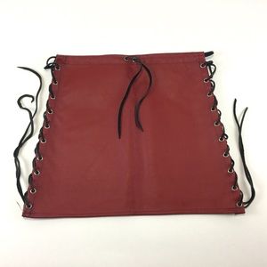 Custom Red Leather Mini Skirt S / M Lace Up
